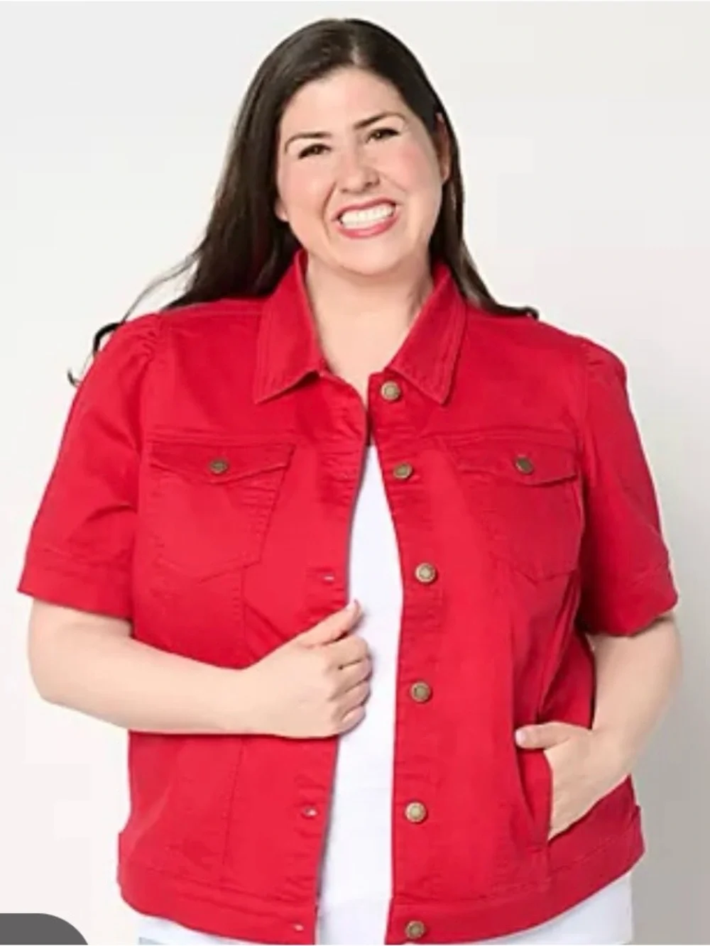 Belle Kim Gravel Red Short-Sleeve Denim Jean Jacket Women 2X - Picture 10 of 12